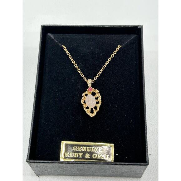 Vintage Van Doran Genuine Ruby and Opal Pendant Necklace 18" chain New With Box - Picture 2 of 5